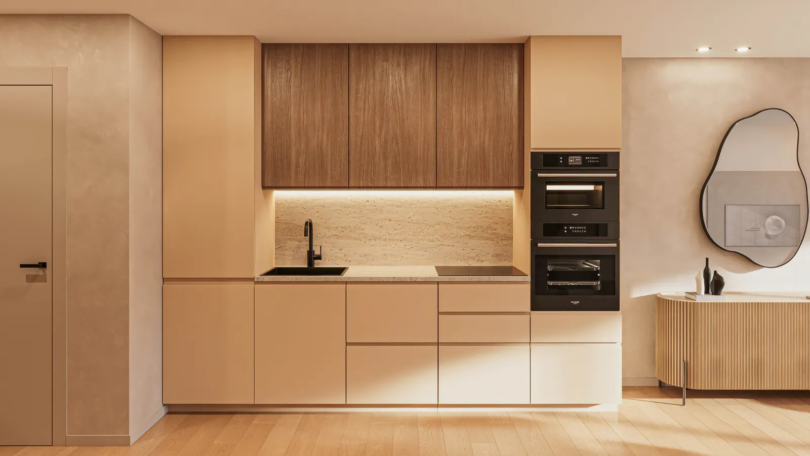 Render ilustrativo de um detalhe de cozinha do Living Canedo