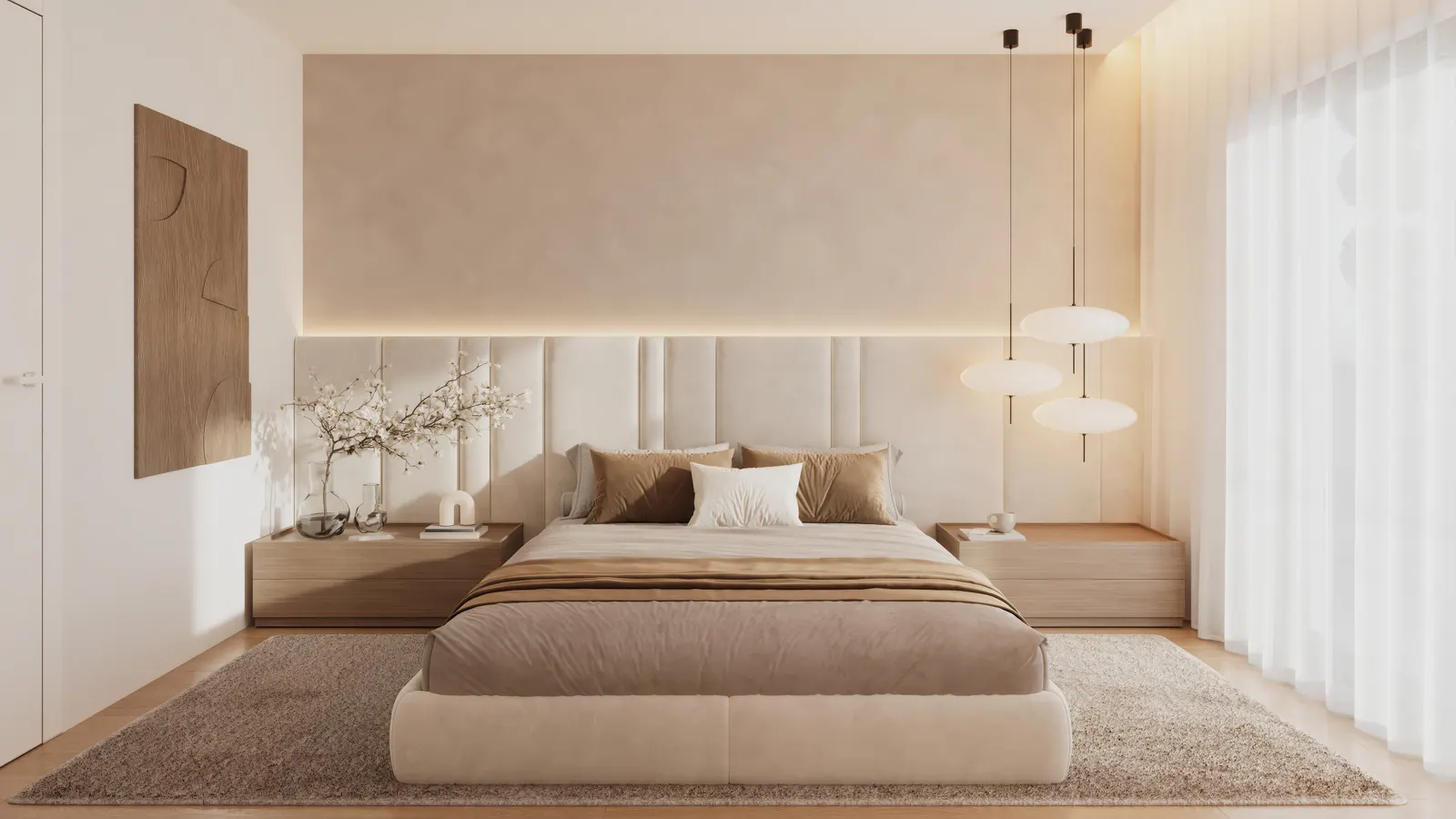 Render ilustrativo de um quarto do Living Canedo